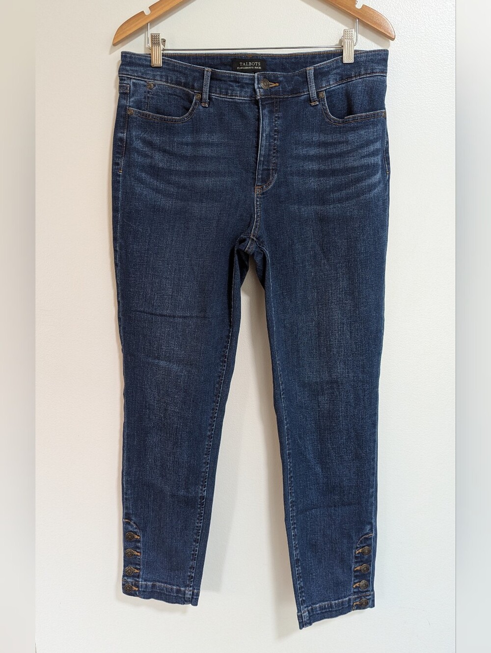 Talbots Size 12L Flawless Five-Pocket Dark Wash Denim Ankle Button Jeans
